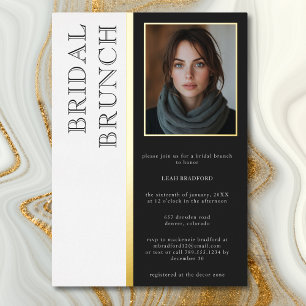 Moderne Typografie Schwarz Weiß Foto Braut Brunch Folieneinladung