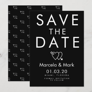 Moderne Typografie Schwarz Weiß Herz Save The Date Karte