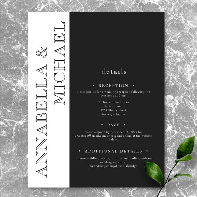 Moderne Typografie Schwarz-weiß Hochzeit Begleitkarte (Modern Typography Black White Wedding Enclosure Card)