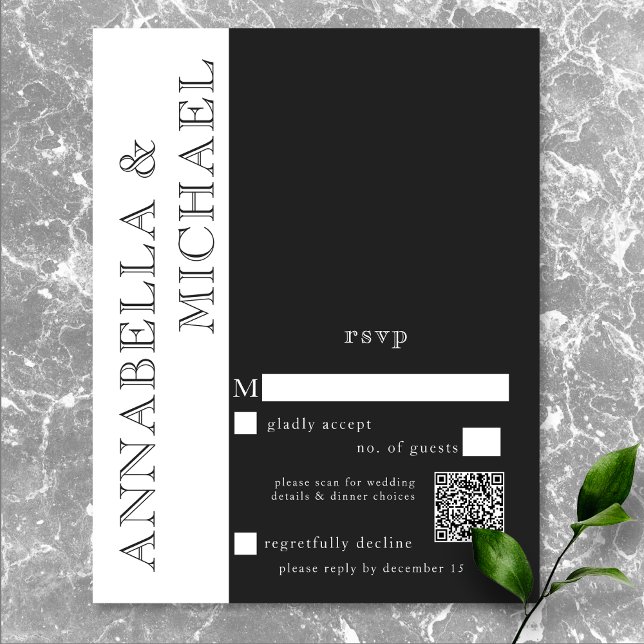 Moderne Typografie Schwarz-weiß Wedding QR RSVP Karte (Modern Typography Black White Wedding QR Code RSVP Card)