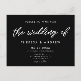 Moderne Typografie Schwarze Hochzeit Einladung Postkarte