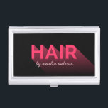 Moderne Typografie-schwarzer und rosa Haar-Stylist Visitenkarten Dose<br><div class="desc">Speichern Sie Ihre Visitenkarten in diesem modernen schwarzen und rosa "Haar" Typografie-Visitenkartehalter. Karo heraus die zusammenpassende Geschäftskarte hier https://www.zazzle.com/modern_typography_black_and_pink_hair_stylist_business_card-240984155131985968?rf=238364477188679314 Personifizieren Sie dieses, indem Sie den Placeholdertext ersetzen, um Ihre eigenen Informationen zu addieren. Für mehr Wahlen wie, den Schriftart und ihn ist zu ändern das Größenklicken "besonders anfertigen es" Knopf. *Please...</div>