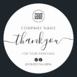 Moderne Typografie Script Vielen Dank Runder Aufkleber<br><div class="desc">Modern Typografie Script Vielen Dank Sticker. Kundenspezifische Business personalisiert Sticker mit Logo danke für Ihre Bestellung. Entwerfen Sie Ihr eigenes, individuelles Firmenlogo mit diesem modernen, minimalistisch schwarz-weiß-bedankten Sticker-Template.</div>