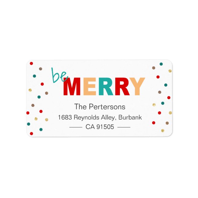 Moderne Typografie sei frohe Weihnachten Confetti Adressaufkleber (Vorne)