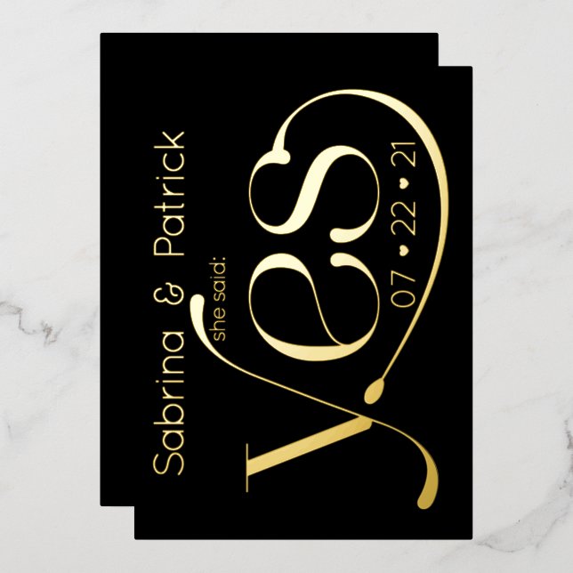 Moderne Typografie Sie sagte JA STD Folieneinladung (Vorderseite/Rückseite)