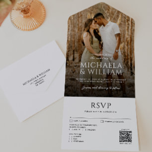 Moderne Typografie Single Foto & QR Code Wedding All In One Einladung