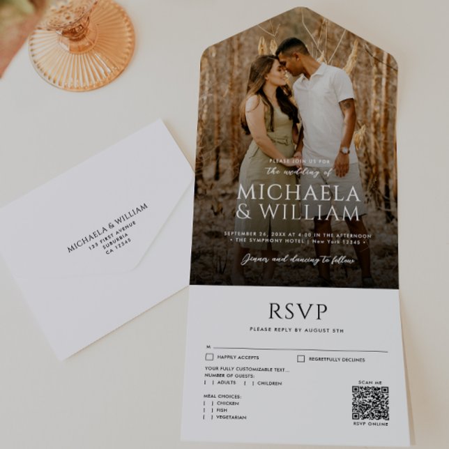 Moderne Typografie Single Foto & QR Code Wedding All In One Einladung (Von Creator hochgeladen)