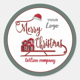Moderne Typografie Sledge Merry Weihnachtslogo Runder Aufkleber