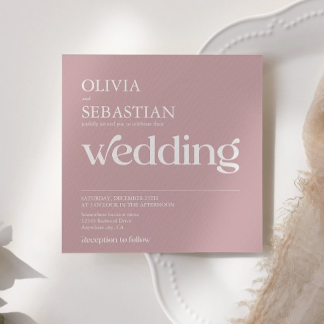Moderne Typografie Square Foto Dusty Rose Wedding Einladung (Von Creator hochgeladen)