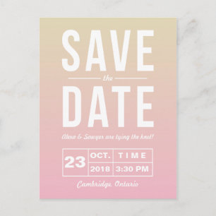 Moderne Typografie Sunset Ombre Save the Date Ankündigungspostkarte