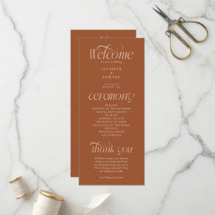 Moderne Typografie Terrakotta-Hochzeitsprogramm Programm