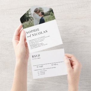 Moderne Typografie und Handschrift Foto Hochzeit All In One Einladung