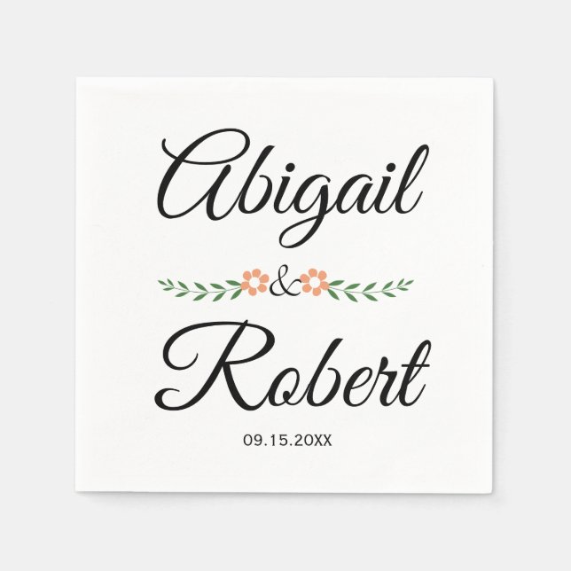 Moderne Typografie und pfirsichfarbene Blume Hochz Serviette (Vorderseite)