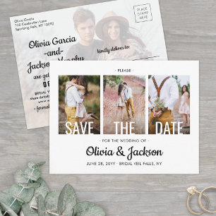 Moderne Typografie - Vier-Foto-Hochzeit rettet das Ankündigungspostkarte