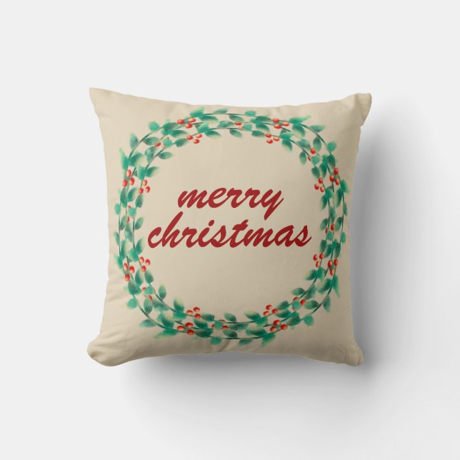Moderne Typografie Weihnachten Berry Wreath Holida Kissen (Vorderseite)