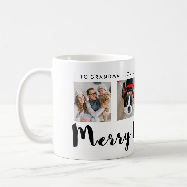 Moderne Typografie Weihnachten Vier Foto Grid Kaffeetasse (Links)