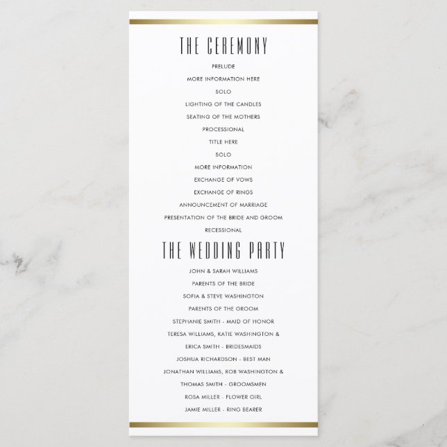 Moderne Typografie | White & Gold Hochzeitsprogram Programm (Vorderseite)