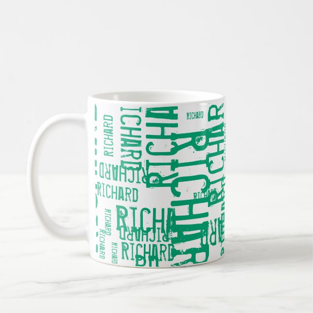 Moderne Typografie wiederholt grünblauen Namen Kaffeetasse (Links)