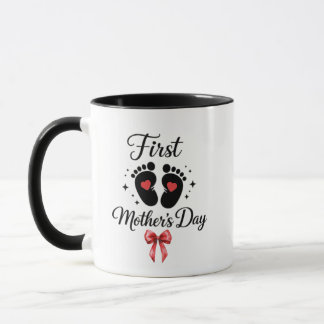 Moderne Typografie zum 1. Muttertag mit rotem Band Tasse