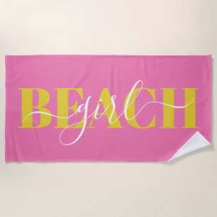 Moderne Typografieschrift rosa gelbe Strandzitat Strandtuch