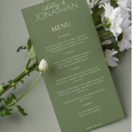 Moderne, typografisch zentrische Hochzeitsempfehlu Menükarte