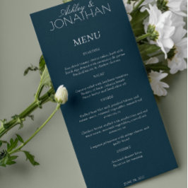 Moderne, typografisch zentrische Hochzeitsempfehlu Menükarte