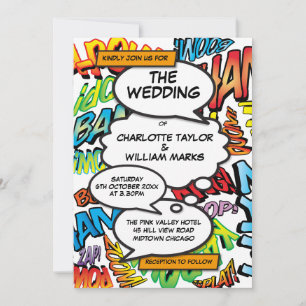 Moderne typografische Comic-Hochzeit Einladung