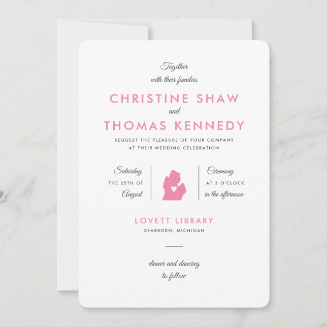 Moderne typografische Einladung für Michigan Weddi (Vorderseite)