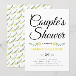 Moderne typografische gelbe Paare duschen Hochzeit Einladung