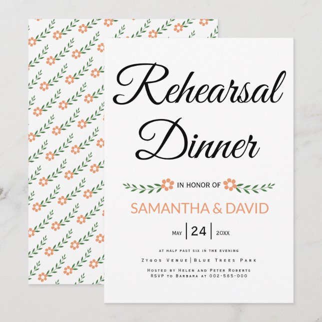 Moderne typografische Korallen Hochzeit Probe Aben Einladung (Vorne/Hinten)