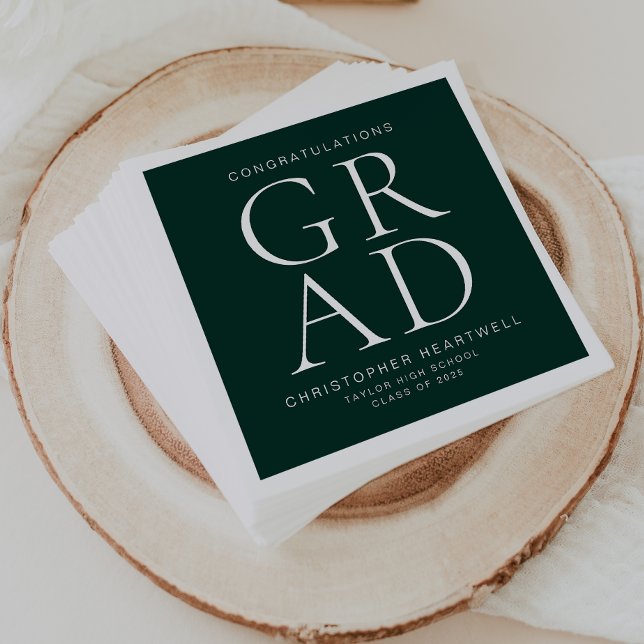 Moderne Typografy Green White Graduation Party Serviette (Von Creator hochgeladen)