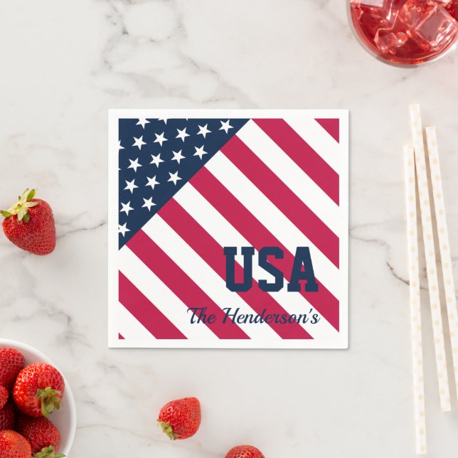 Moderne U.S.A. Flaggenfamilie Serviette (Beispiel)