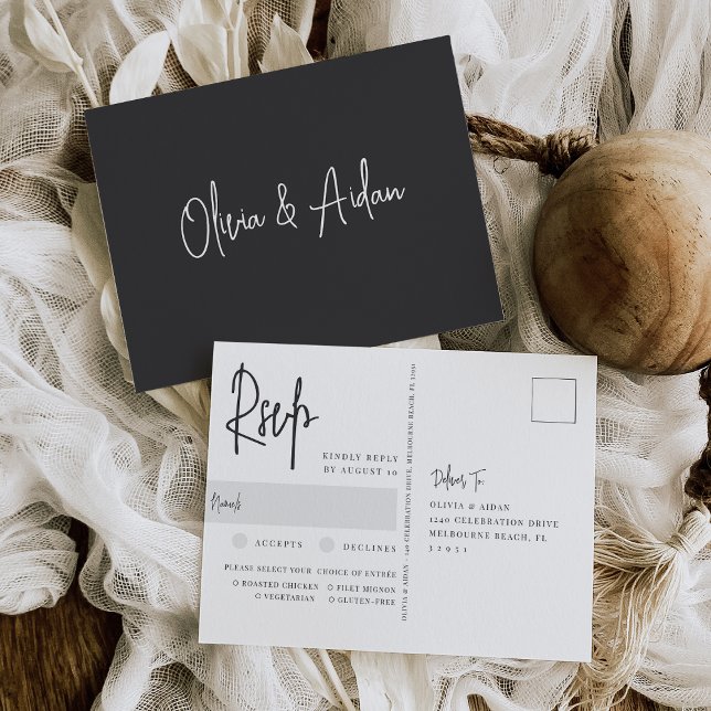 Moderne UAWG für Schwarz-Weiß-Hochzeitsessen Postkarte (Von Creator hochgeladen)