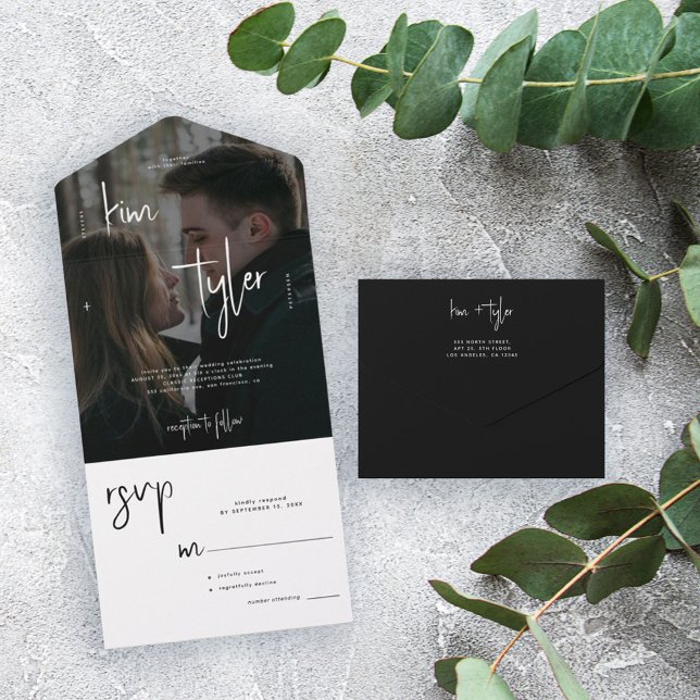 Moderne UAWG-Hochzeit für minimalistisches Foto All In One Einladung (Von Creator hochgeladen)