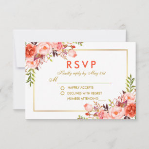 Moderne UAWG Wedding Coral Floral Gold RSVP Karte