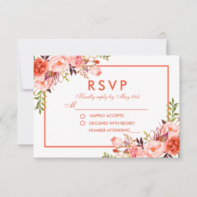 Moderne UAWG Wedding Coral Floral RSVP Karte (Vorderseite)