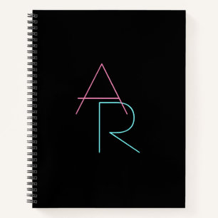 Moderne überlappende Initialen Pink Türkis Schwa Notizbuch