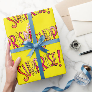 Moderne Überraschung Farbige Gelbe Cartoon Typogra Geschenkpapier