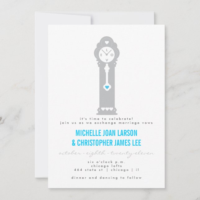 Moderne Uhr mit den Herzen, die Einladung Wedding (Vorderseite)