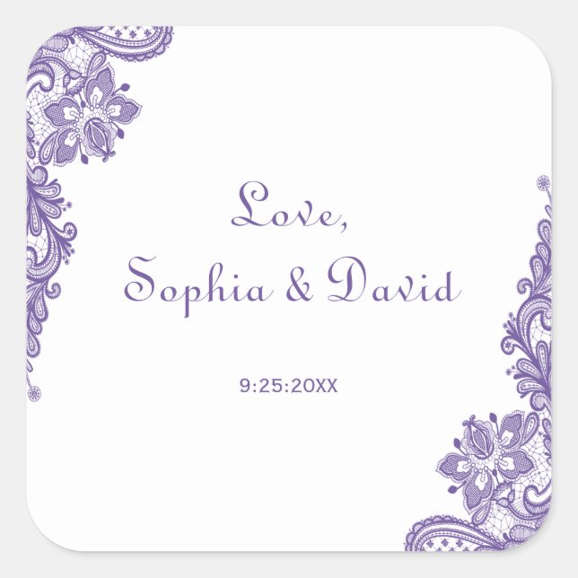 Moderne Ultra-Violet-Hochzeit Quadratischer Aufkleber (Vorderseite)