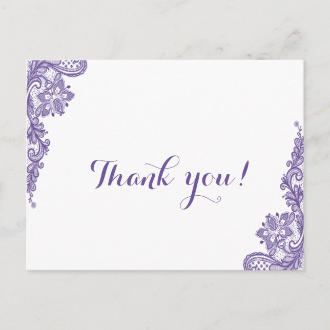 Moderne Ultra Violet Lace Wedding Vielen Dank Postkarte (Vorderseite)