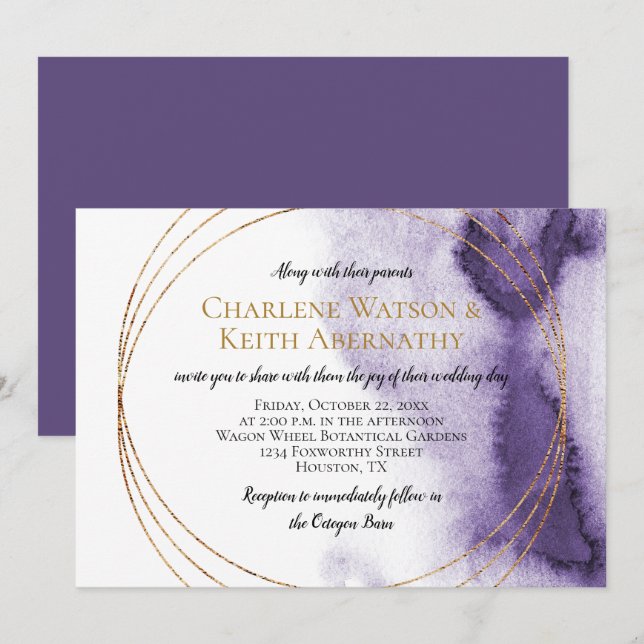 Moderne Ultra-Violet-Lila-Gold-Circles Einladung (Vorne/Hinten)