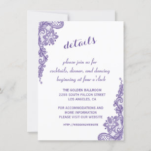 Moderne Ultra-Violett-Spitze Hochzeitsdetails-Reze Einladung