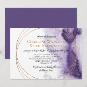 Moderne Ultra Violette Purpur Goldene Kreise Hochz Einladung