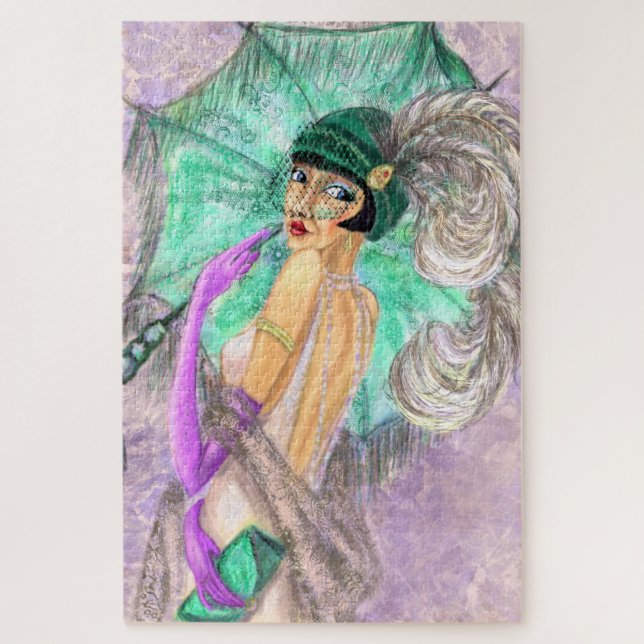 Moderne Umbrella Lady Puzzle Vintage Stilmalerei (Vertikal)