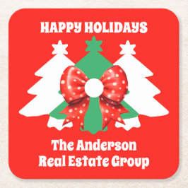 Moderne und bearbeitbare Business Happy Holidays W Rechteckiger Pappuntersetzer