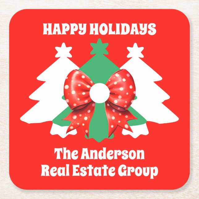 Moderne und bearbeitbare Business Happy Holidays W Rechteckiger Pappuntersetzer (Vorderseite)