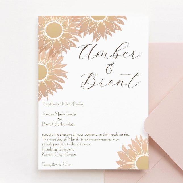 Moderne und einfache Einladung zur Hochzeit der So (sunflower peach pink and yellow wedding invitation, perfect for spring or summer weddings!)