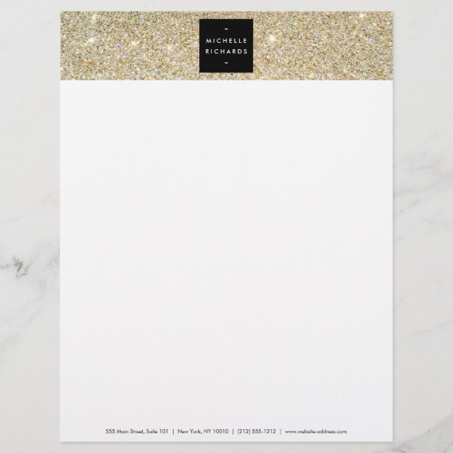 MODERNE UND EINFACHE SCHWARZKARTE AUF GOLD-GLITZER BRIEFKOPF (Vorderseite)