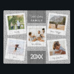 Moderne und einzigartige Familienfotografie Puzzle<br><div class="desc">Dieses einzigartige und moderne spotty family Foto druckt ein Collage Puzzle und bietet Ihnen die Möglichkeit, Ihre eigenen 5-Foto-Drucke mit einem einfachen weißen Kamerarahmen und einer Bildunterschrift für jedes einzelne Bild hinzuzufügen. Dieses trendige und einfache, graue personalisierte Fotografiedesign ist das perfekte Sake-Memory-Geschenk für alle Mütter, Großmutter oder andere Familienmitglieder, die...</div>